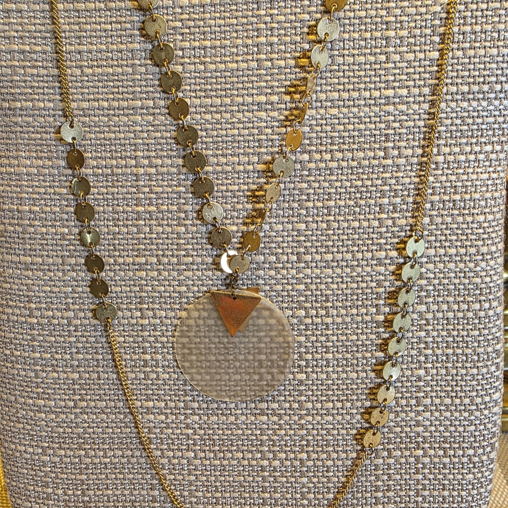 Vintage Goldtone Layered Necklace With Acrylic Pendant